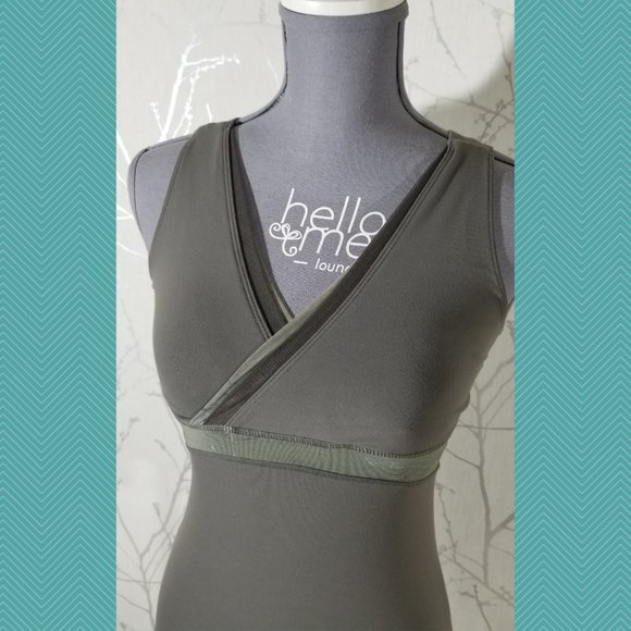 Lululemon Gray Luon Deep V Athletic Tank Mesh Back - Picture 2 of 4